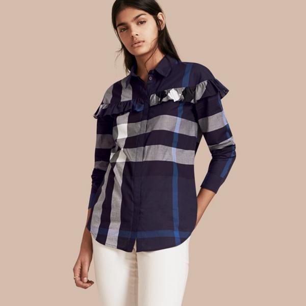 Burberry Check Cotton Frill Detail Shirt