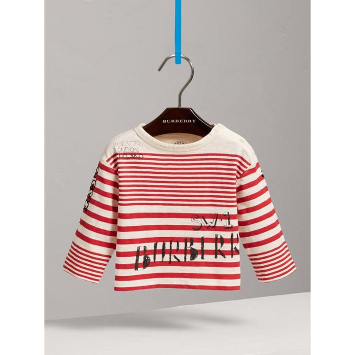Burberry Burberry Long-sleeve Sw1 Print Cotton Top, Size: 18m, Red