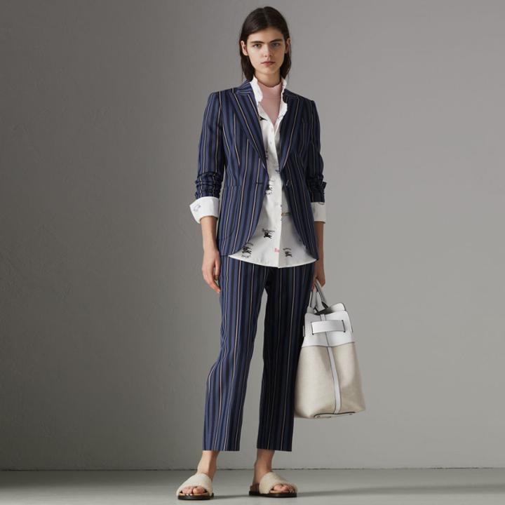 Burberry Burberry Collegiate Stripe Wool Blend Blazer, Size: 00, Blue