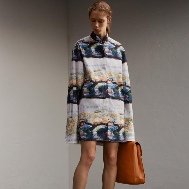 Burberry Burberry Reclining Figure: Bunched Print Shirt Dress, Size: 14, Blue