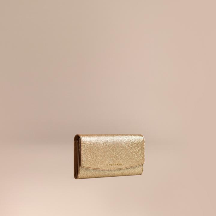 Burberry Burberry Glitter Patent London Leather Continental Wallet, Brown