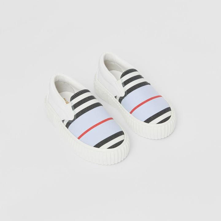Burberry Burberry Childrens Icon Stripe Cotton Slip-on Sneakers, Size: 24, Blue