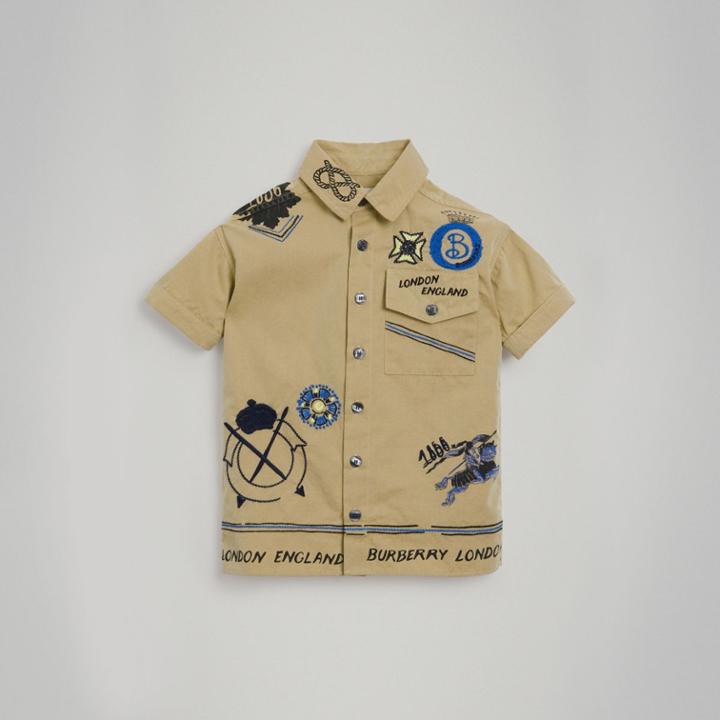 Burberry Burberry Adventure Motif Tropical Gabardine Shirt, Size: 10y, Beige