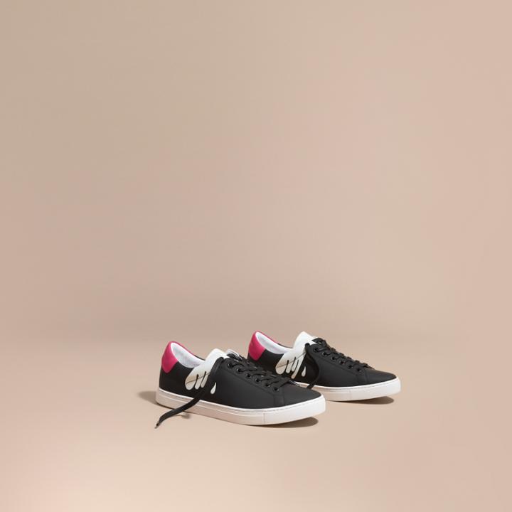 Burberry Burberry Splash Motif Leather Trainers, Size: 40, Black