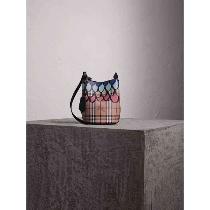 Burberry Burberry Trompe L'oeil Print Crossbody Bucket Bag, Black