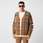 Burberry Burberry Cut-out Sleeve Check Wool Cashmere Cardigan, Brown