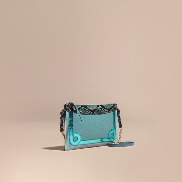 Burberry Burberry Leather And Snakeskin Clutch Bag, Blue