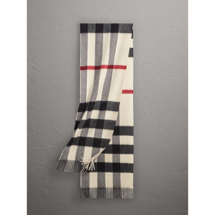 Burberry Burberry The Large Classic Cashmere Scarf In Check, White