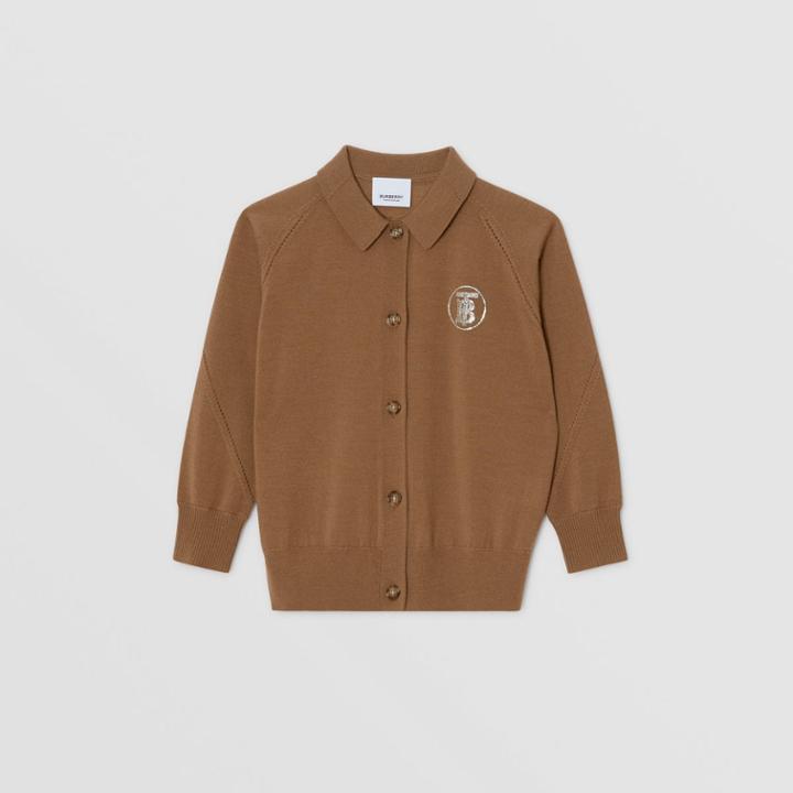 Burberry Burberry Childrens Crystal Monogram Motif Merino Wool Cardigan, Size: 12y, Brown