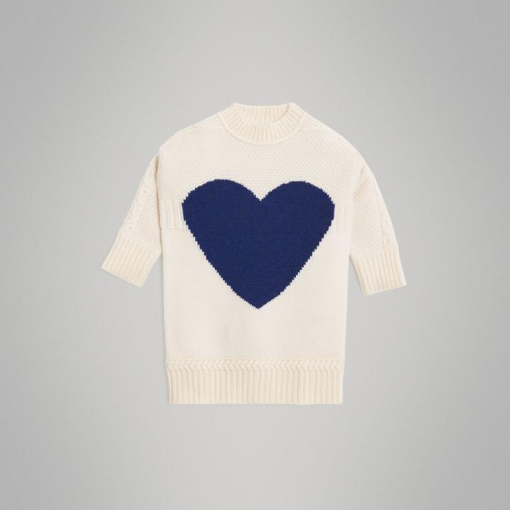 Burberry Burberry Heart Intarsia Wool Cashmere Sweater Dress, Size: 14y, White