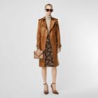 Burberry Burberry Topstitch Detail Lambskin Trench Coat, Size: 04, Brown