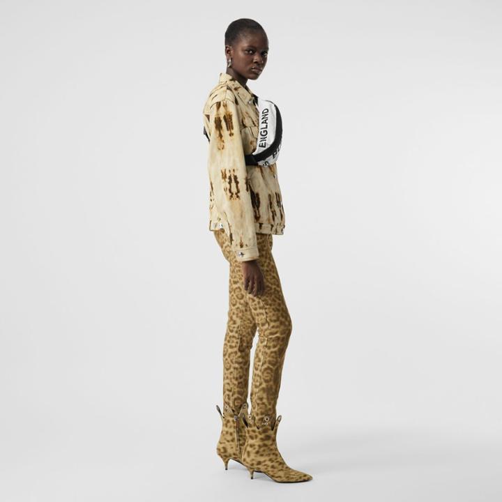 Burberry Burberry Straight Fit Leopard Print Japanese Denim Jeans, Size: 24, Beige