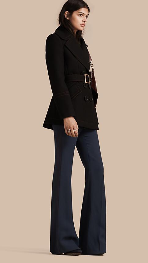 Burberry Wool Silk Pea Coat With Regimental Topstitching