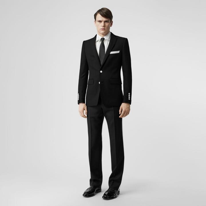 Burberry Burberry Stripe Detail Wool Twill Tailored Trousers, Size: 38, Black
