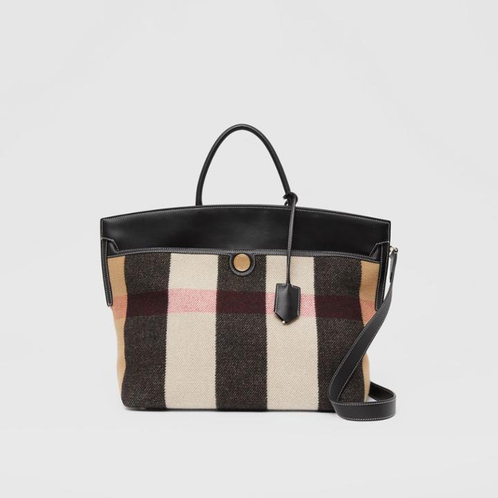 Burberry Burberry Check Merino Wool Cashmere Society Top Handle Bag