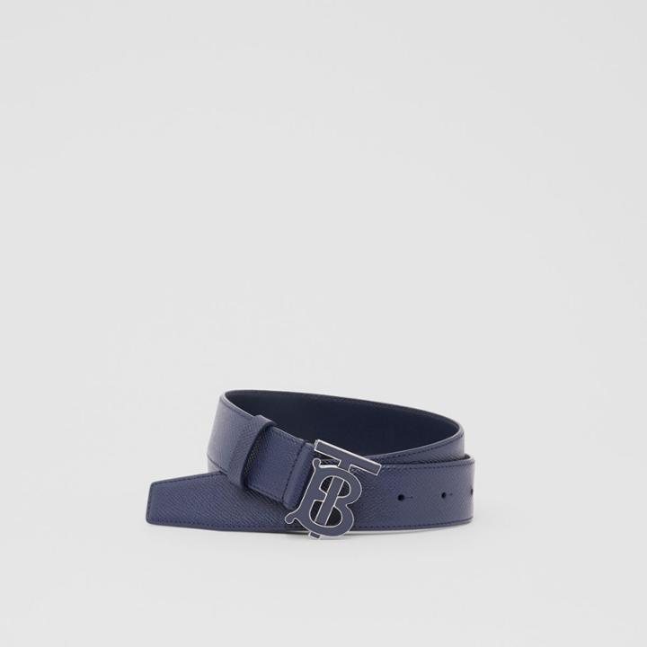 Burberry Burberry Monogram Motif Grainy Leather Belt, Size: 90, Blue