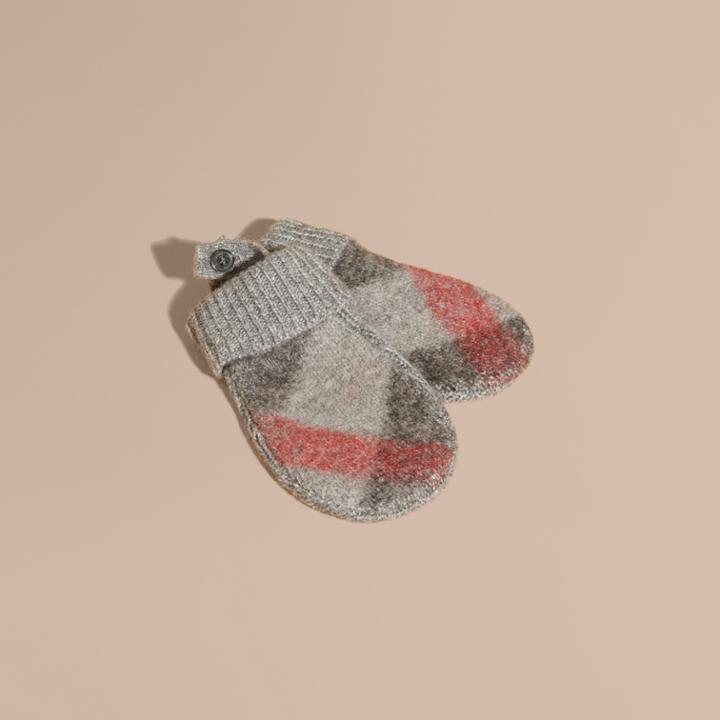 Burberry Burberry Check Wool And Cashmere Mittens, Grey