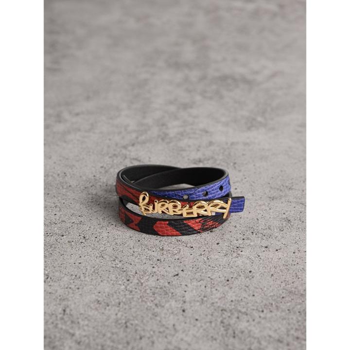 Burberry Burberry Doodle Detail Reversible Leather Bracelet, White