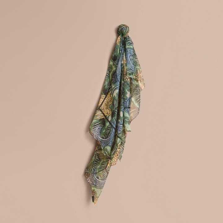 Burberry Burberry Beasts Print Lightweight Silk Scarf, Green