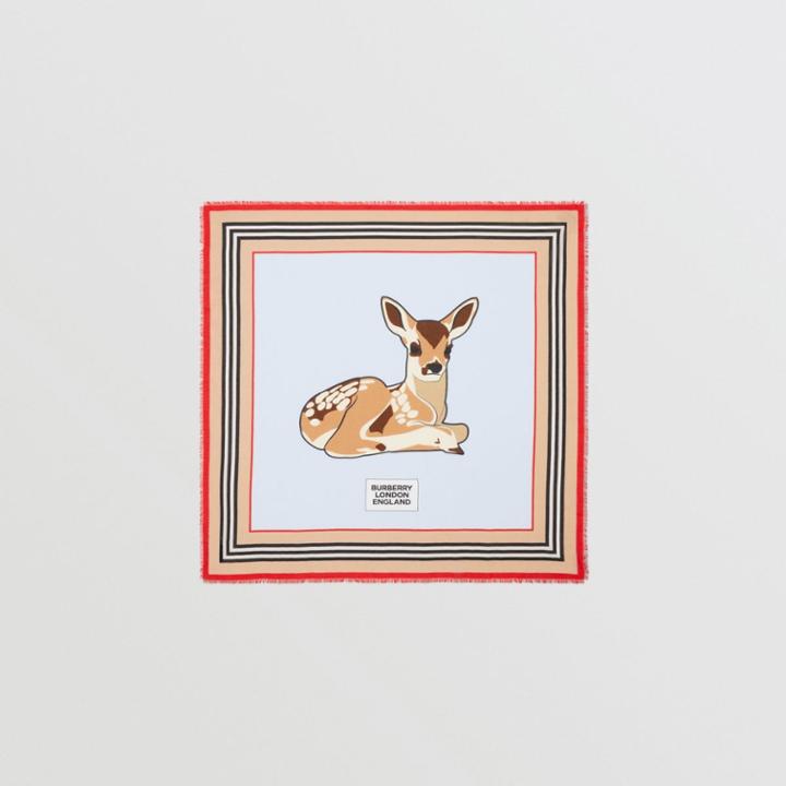 Burberry Burberry Childrens Deer Motif Cotton Silk Square Scarf, Size: Os, Blue