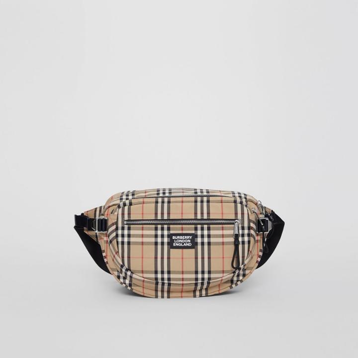 Burberry Burberry Large Vintage Check Cotton Cannon Bag, Beige