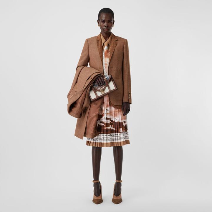 Burberry Burberry Mariner Print Pleated Cady Skirt, Size: 02, Brown