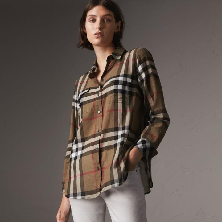 Burberry Burberry Check Cotton Shirt, Size: L, Beige