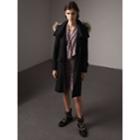 Burberry Burberry Hooded Wool Blend Coat With Detachable Fur Trim, Size: 06, Black
