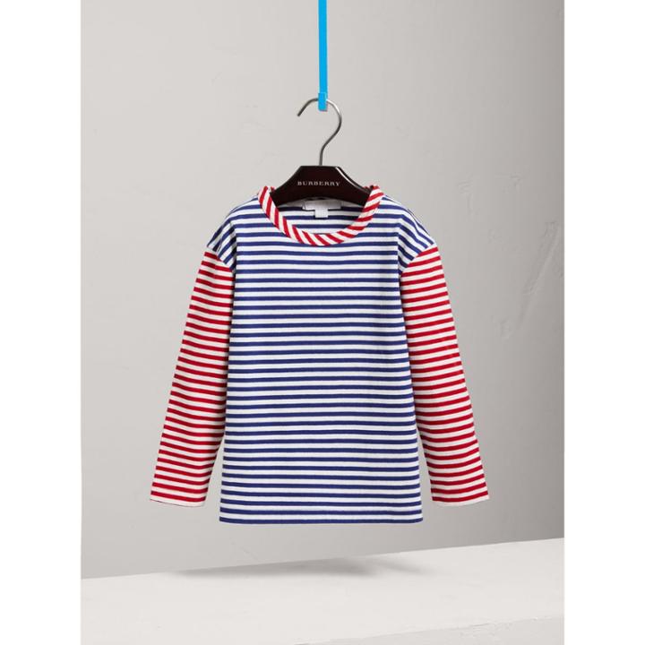 Burberry Burberry Contrast Stripe Cotton Top, Size: 10y, Blue