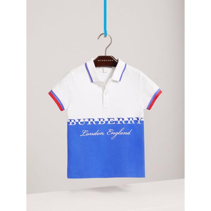 Burberry Burberry Embroidered Two-tone Cotton Piqu Polo Shirt, Size: 8y, Blue