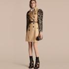 Burberry Burberry Cotton Gabardine Trench Coat With Leopard-print Sleeves, Size: 46, Yellow