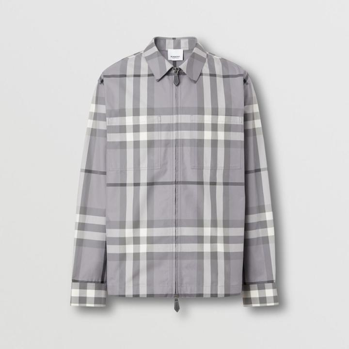 Burberry Burberry Check Cotton Zip-front Shirt, Size: L