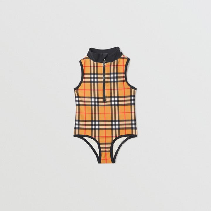 Burberry Burberry Childrens Logo Detail Vintage Check One-piece Swimsuit, Size: 3y, Yellow