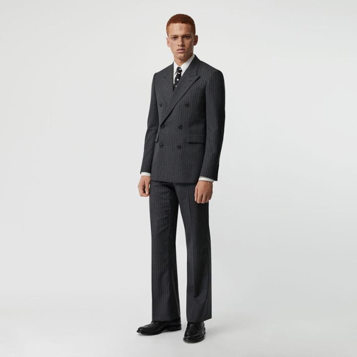 Burberry Burberry Classic Fit Pinstriped Wool Tailored Trousers, Size: 34, Grey