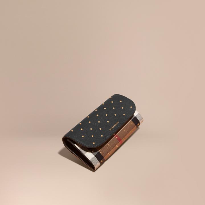 Burberry Burberry Riveted Leather And House Check Continental Wallet, Black