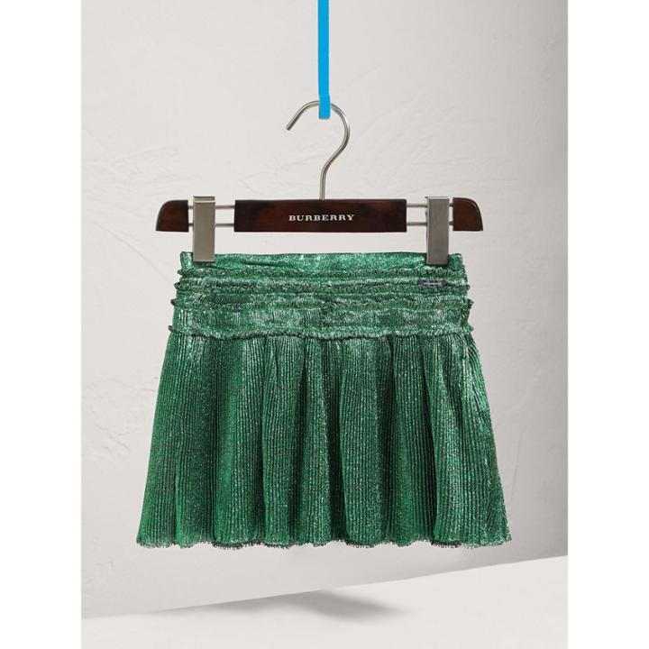 Burberry Burberry Pleated Silk Lam Skirt, Size: 6y, Blue