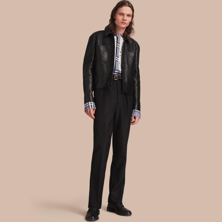 Burberry Burberry Leather Trucker Jacket With Pallas Heads Print Lining, Size: 38, Black