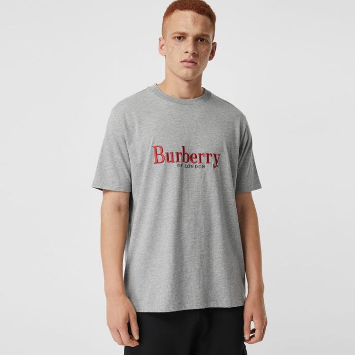 Burberry Burberry Embroidered Archive Logo Cotton T-shirt, Size: Xl, Grey
