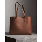 Burberry Burberry Large Embossed Leather Tote, Brown