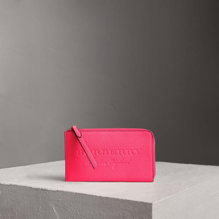 Burberry Burberry Embossed Neon Leather Travel Wallet, Pink