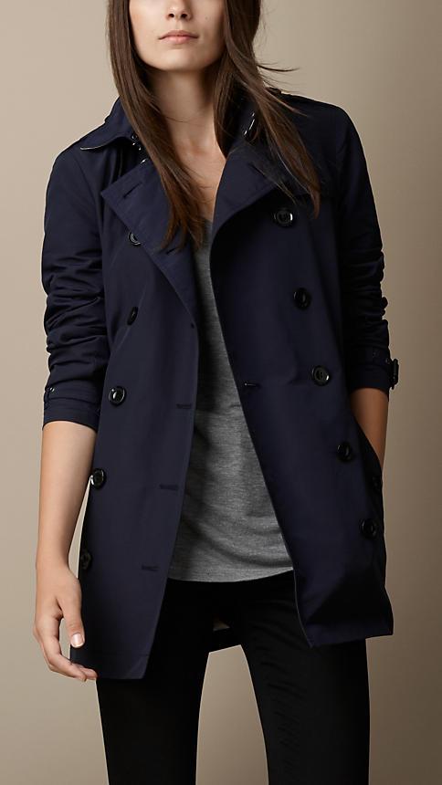 Burberry Brit Leather Trim Technical Cotton Trench Coat