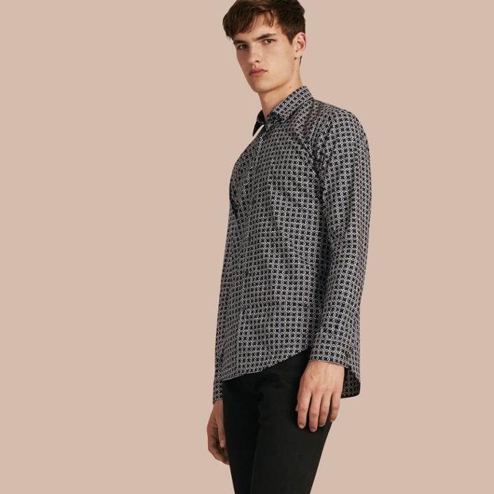 Burberry Burberry Modern Fit Tile Print Cotton Shirt, Blue