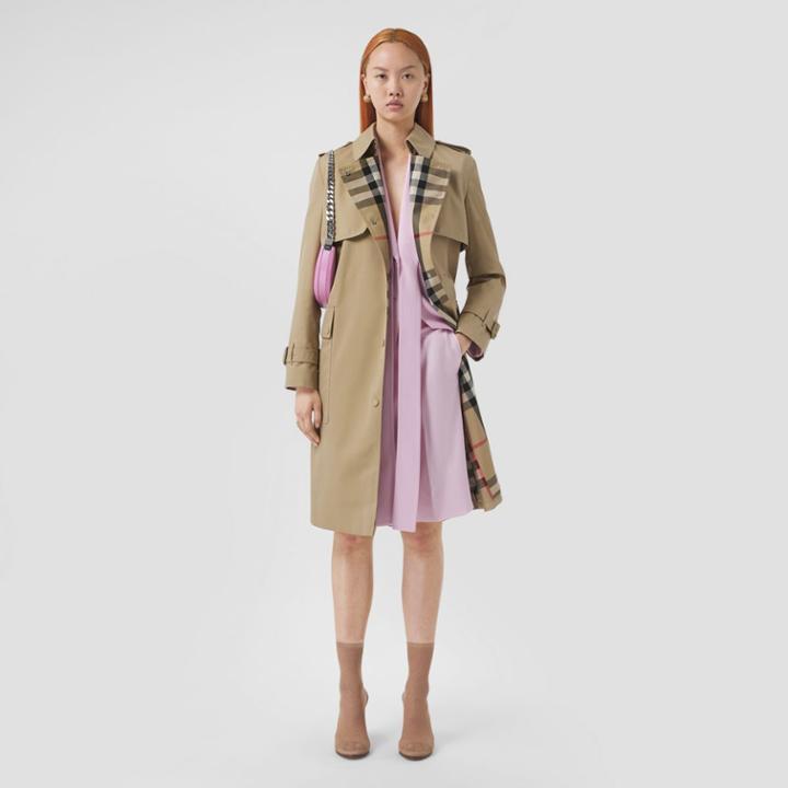 Burberry Burberry Check Panel Cotton Gabardine Trench Coat, Size: 04