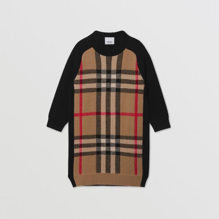 Burberry Burberry Childrens Check Wool Cashmere Jacquard Sweater Dress, Size: 10y