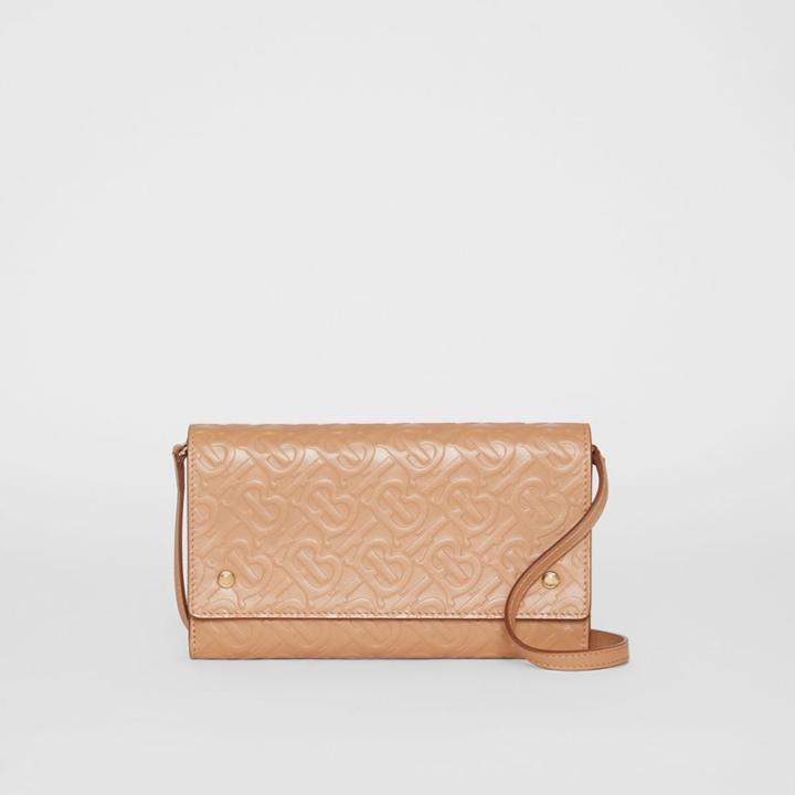 Burberry Burberry Monogram Leather Wallet With Detachable Strap, Beige