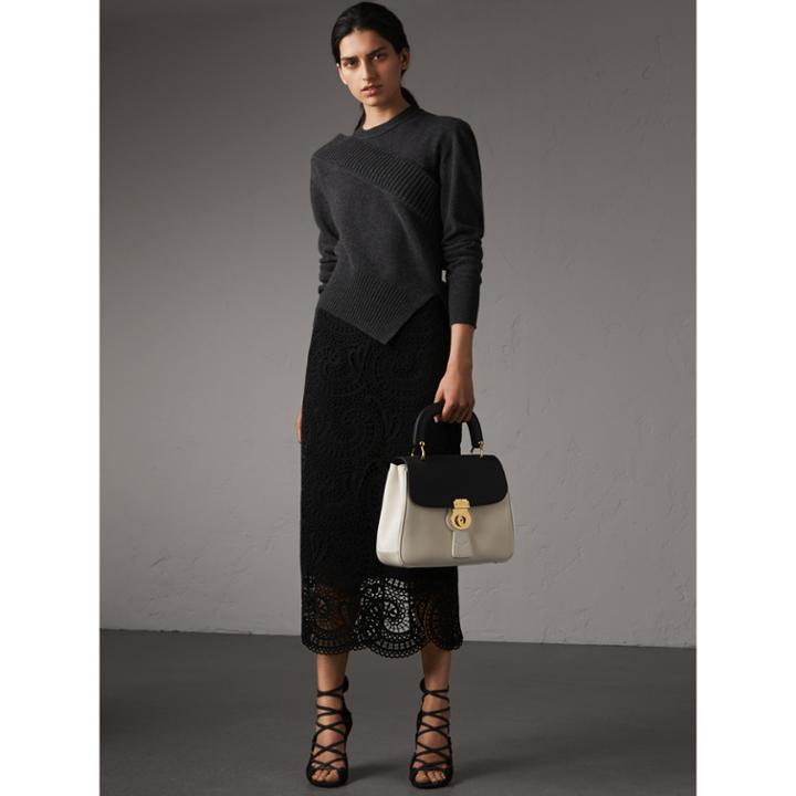 Burberry Burberry Rib Knit Detail Cashmere Asymmetric Sweater, Grey
