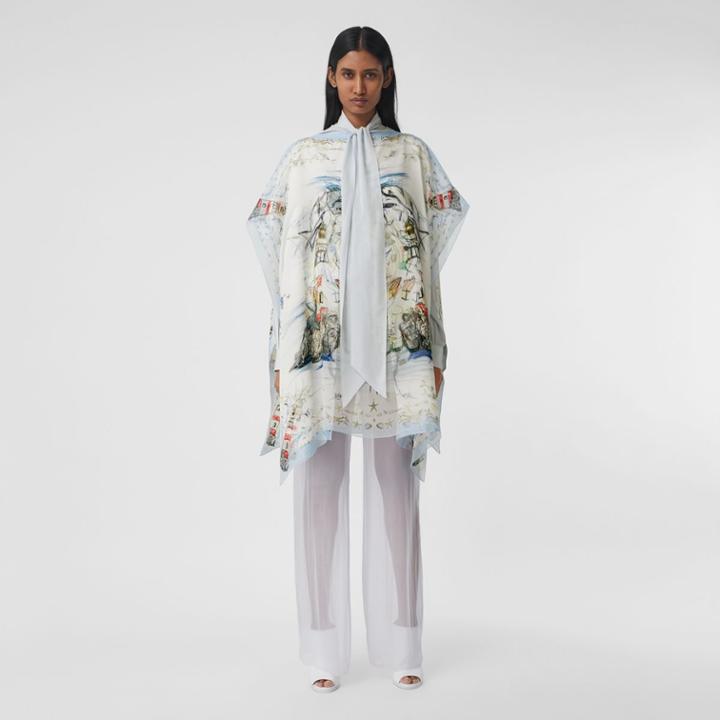 Burberry Burberry Marine Sketch Print Silk Twill Cape
