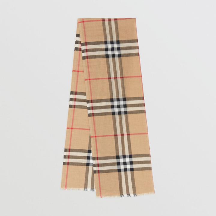 Burberry Burberry Lightweight Check Wool Silk Scarf, Archive Beige