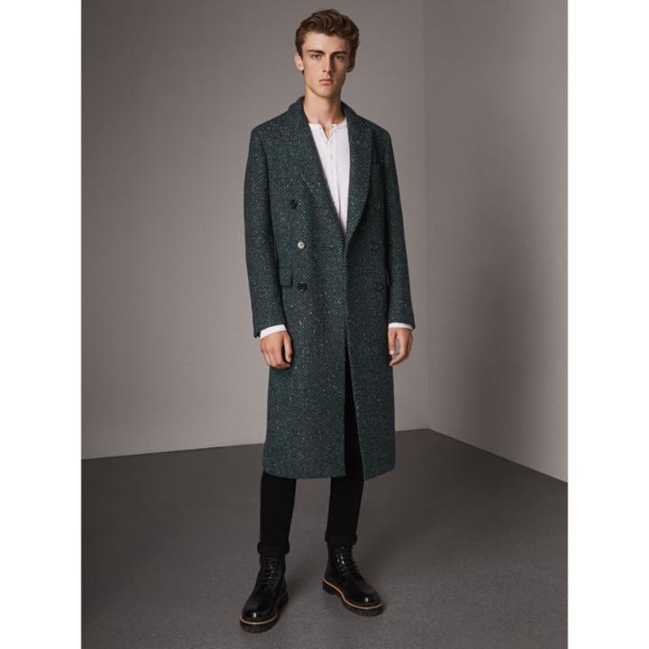 Burberry Burberry Donegal Herringbone Wool Double-breasted Coat, Size: 42, Blue