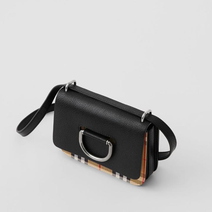 Burberry Burberry The Mini Vintage Check And Leather D-ring Bag, Black